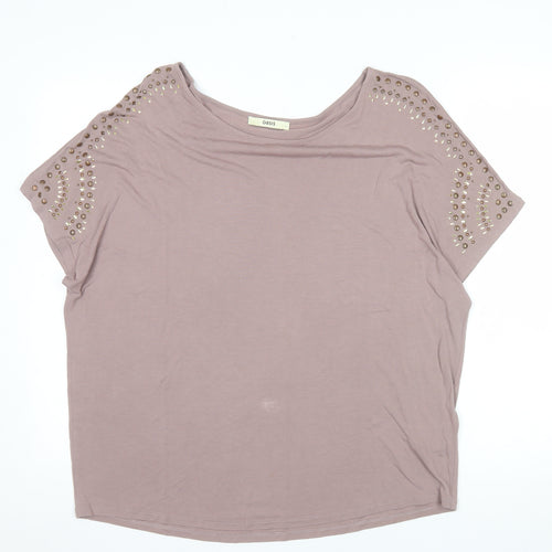 Oasis Women Brown Studded Short Sleeve Viscose T-Shirt L