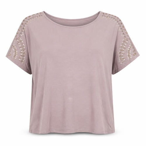 Oasis Women Brown Studded Short Sleeve Viscose T-Shirt L