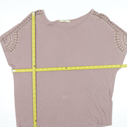 Oasis Women Brown Studded Short Sleeve Viscose T-Shirt L