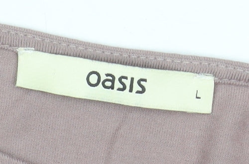 Oasis Women Brown Studded Short Sleeve Viscose T-Shirt L