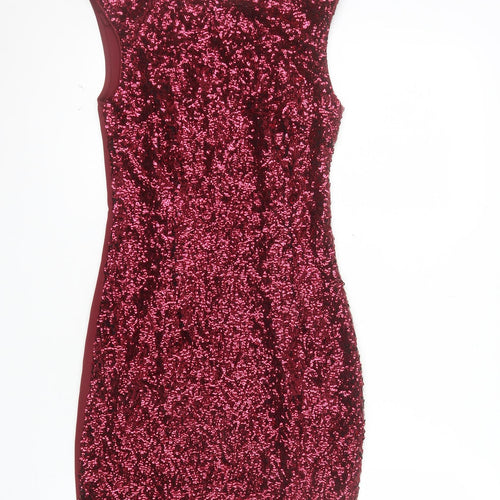 New Look Women Red Sequin Bodycon Sleeveless Dress Size 10