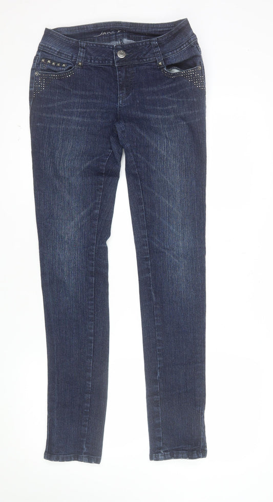 Jane Norman Womens Blue Skinny Stretch Studded Jeans Size 10