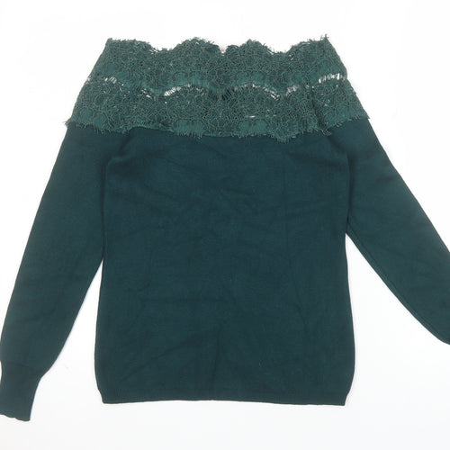 Apricot Women's Green Lace Off Shoulder Long Sleeve Tunic Blouse UK 10