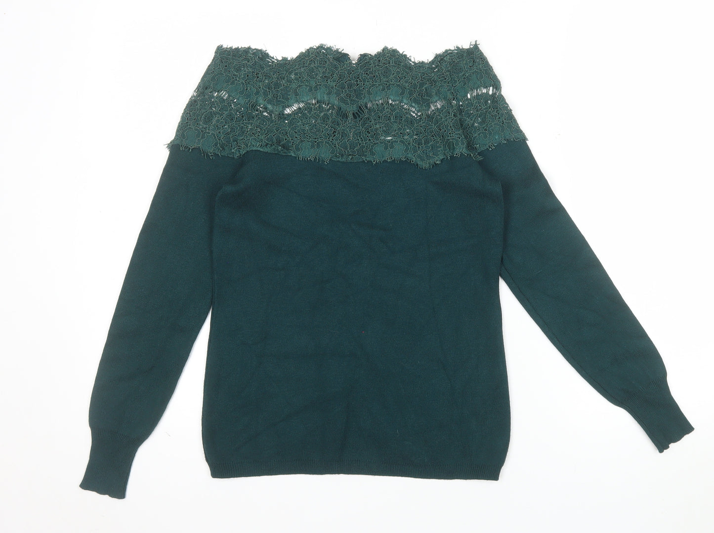 Apricot Women's Green Lace Off Shoulder Long Sleeve Tunic Blouse UK 10