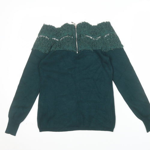 Apricot Women's Green Lace Off Shoulder Long Sleeve Tunic Blouse UK 10