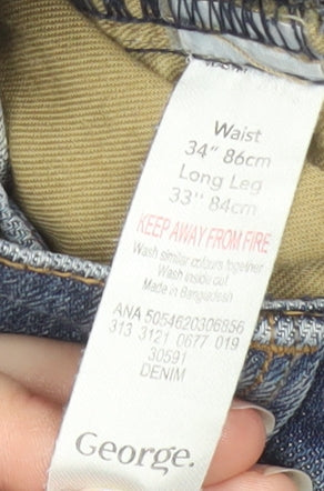 George Men Blue Straight Denim Jeans 34W 33L Regular Fit