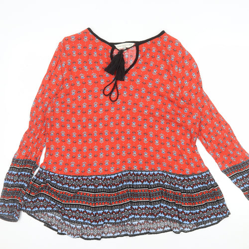 F&F Women’s Red Floral Bohemian Long Sleeve Blouse Size 14