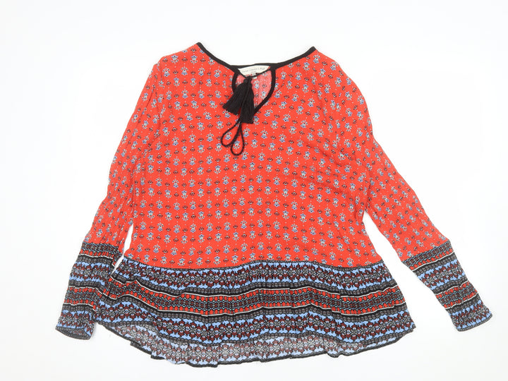 F&F Women’s Red Floral Bohemian Long Sleeve Blouse Size 14