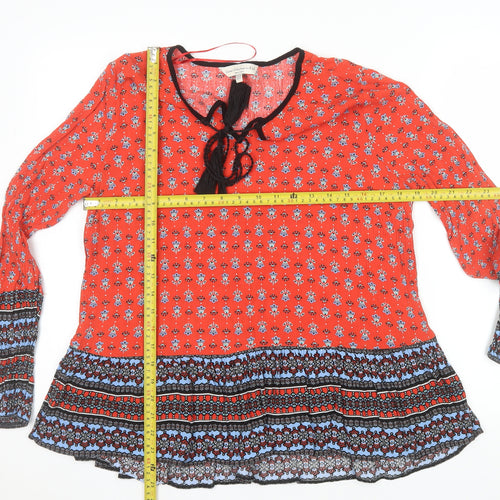 F&F Women’s Red Floral Bohemian Long Sleeve Blouse Size 14