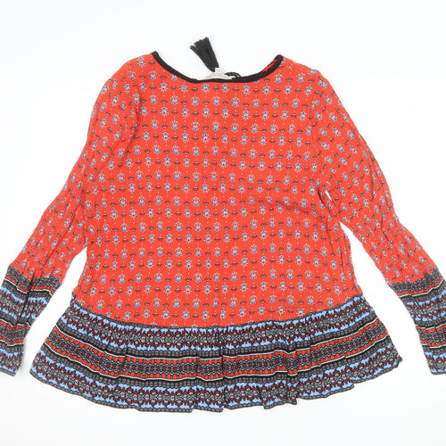 F&F Women’s Red Floral Bohemian Long Sleeve Blouse Size 14