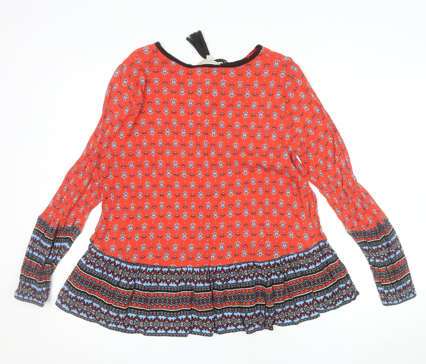 F&F Women’s Red Floral Bohemian Long Sleeve Blouse Size 14