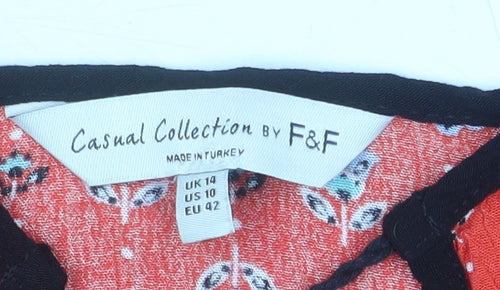F&F Women’s Red Floral Bohemian Long Sleeve Blouse Size 14