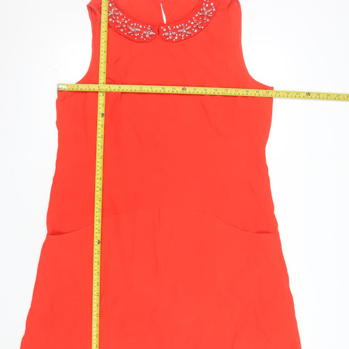 F&F Women Red Beaded Collar Sleeveless Shift Dress Size 18