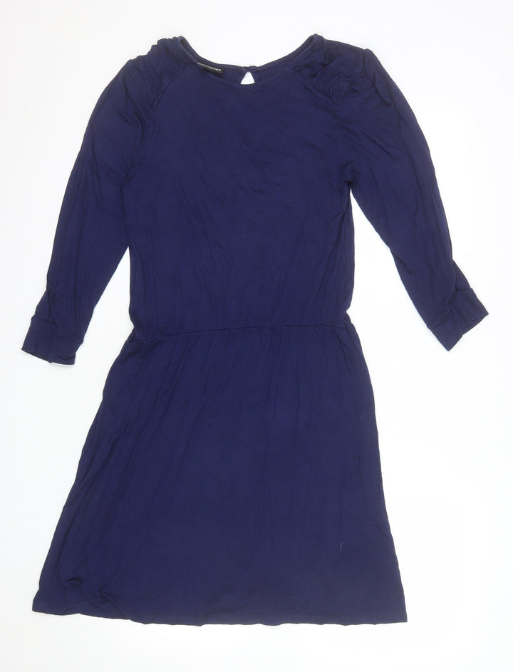 Warehouse Women’s Blue A-Line Jersey Dress Size 10 Long Sleeve