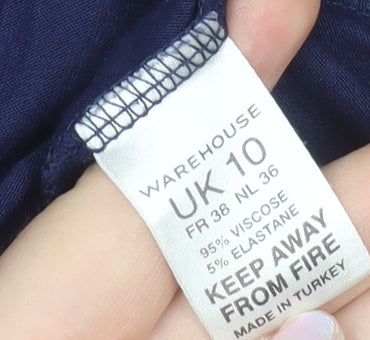 Warehouse Women’s Blue A-Line Jersey Dress Size 10 Long Sleeve