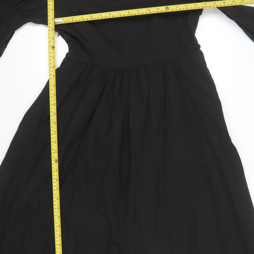 Boohoo Women Black Size 14 Cotton A-Line Puff Sleeve Dress