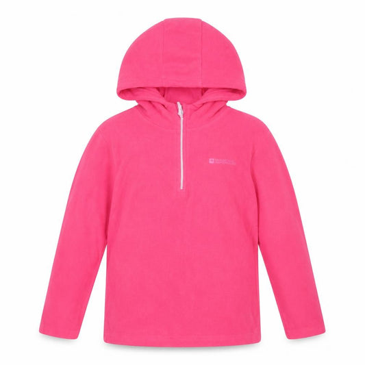 Front view of Mountain Warehouse girls’ pink fleece pullover hoodie 9-10 years