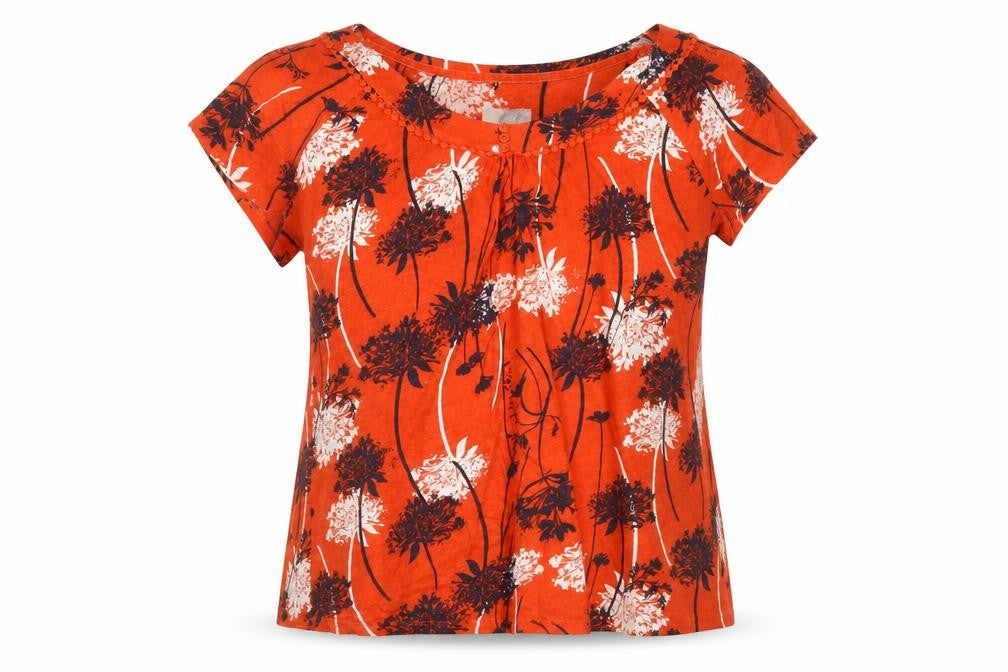 RJR John Rocha Women Orange Floral Linen Viscose Tunic Blouse Size 18