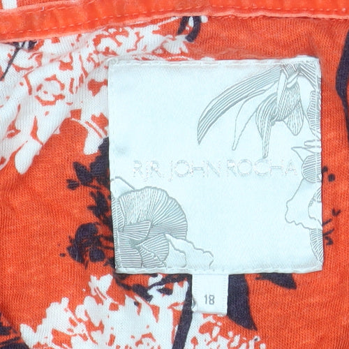 RJR John Rocha Women Orange Floral Linen Viscose Tunic Blouse Size 18