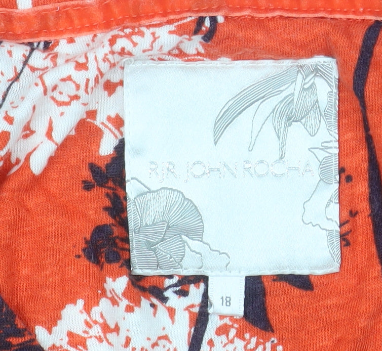 RJR John Rocha Women Orange Floral Linen Viscose Tunic Blouse Size 18