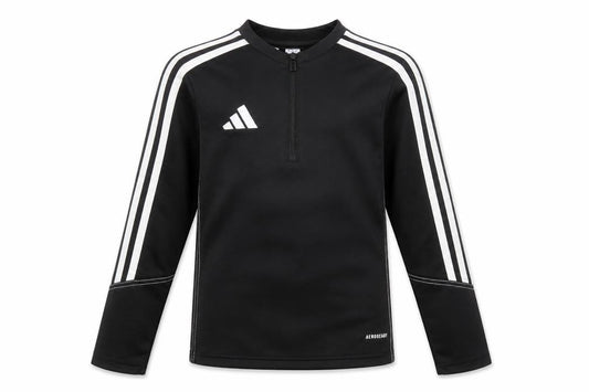 Front view of adidas boys’ black 7-8 years long sleeve 1/4 zip aeroready training top