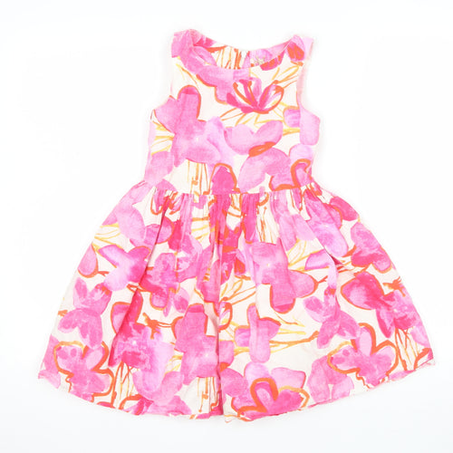Next Girls Pink Floral Cotton Fit & Flare Sleeveless Party Dress 6 Years
