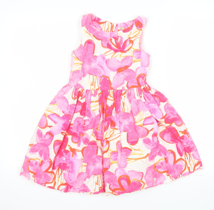 Next Girls Pink Floral Cotton Fit & Flare Sleeveless Party Dress 6 Years