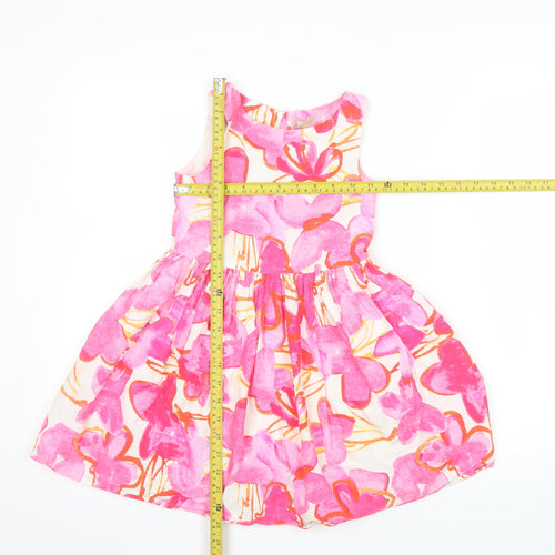 Next Girls Pink Floral Cotton Fit & Flare Sleeveless Party Dress 6 Years