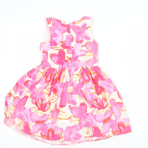 Next Girls Pink Floral Cotton Fit & Flare Sleeveless Party Dress 6 Years