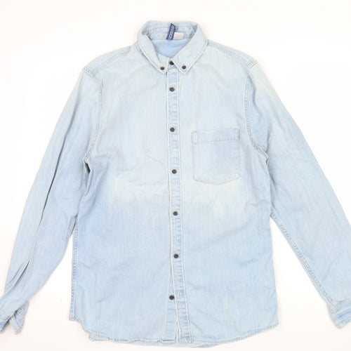 H&M Divided Mens Light Blue Denim Button-Up Shirt Size S Regular Fit