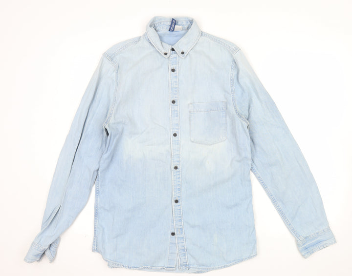 H&M Divided Mens Light Blue Denim Button-Up Shirt Size S Regular Fit