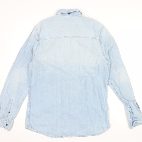 H&M Divided Mens Light Blue Denim Button-Up Shirt Size S Regular Fit