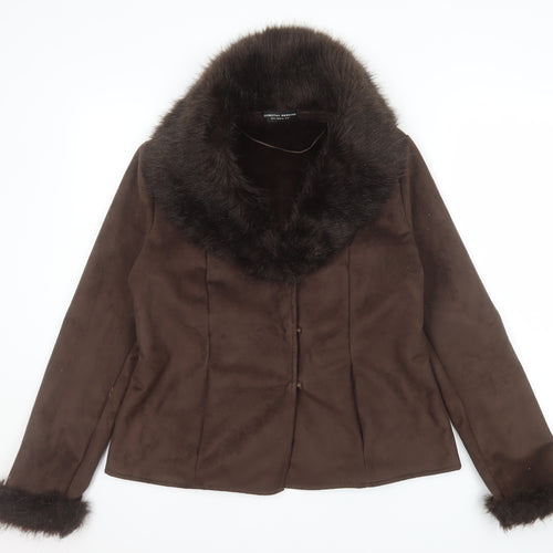 Dorothy Perkins Women's Brown Faux Fur Collar Jacket Size 14