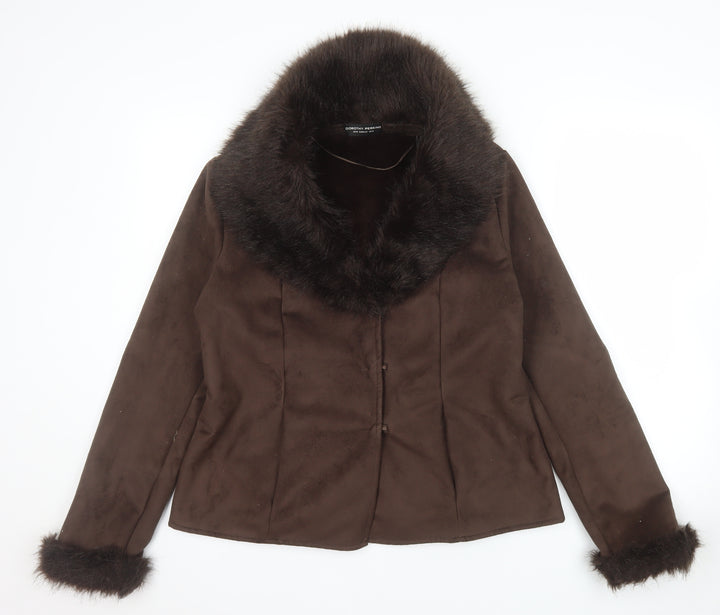 Dorothy Perkins Women's Brown Faux Fur Collar Jacket Size 14