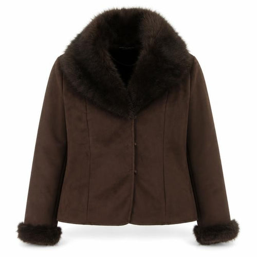 Dorothy Perkins Women's Brown Faux Fur Collar Jacket Size 14