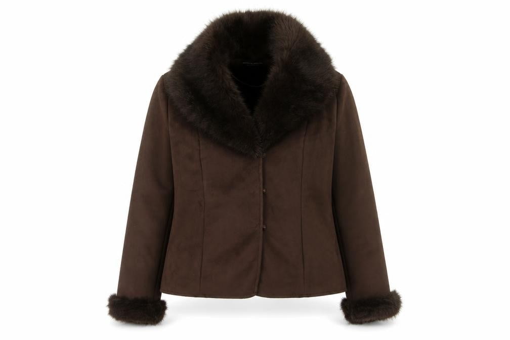Dorothy Perkins Women's Brown Faux Fur Collar Jacket Size 14
