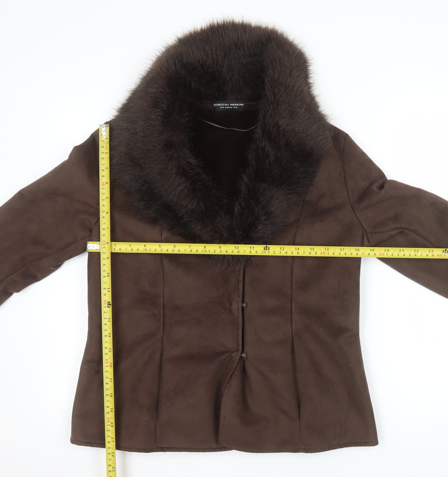 Dorothy Perkins Women's Brown Faux Fur Collar Jacket Size 14