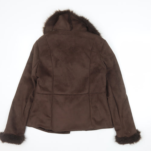 Dorothy Perkins Women's Brown Faux Fur Collar Jacket Size 14