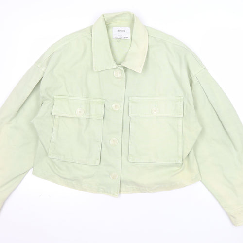 Bershka Womens Green Cropped Cotton Jacket Size 14 Casual