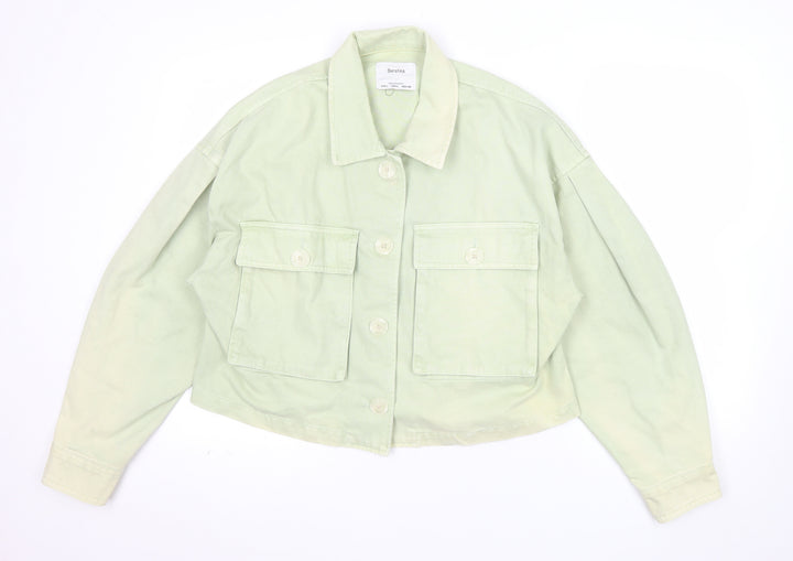 Bershka Womens Green Cropped Cotton Jacket Size 14 Casual
