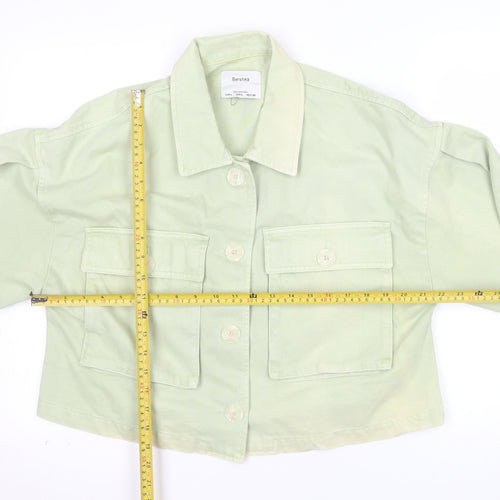 Bershka Womens Green Cropped Cotton Jacket Size 14 Casual