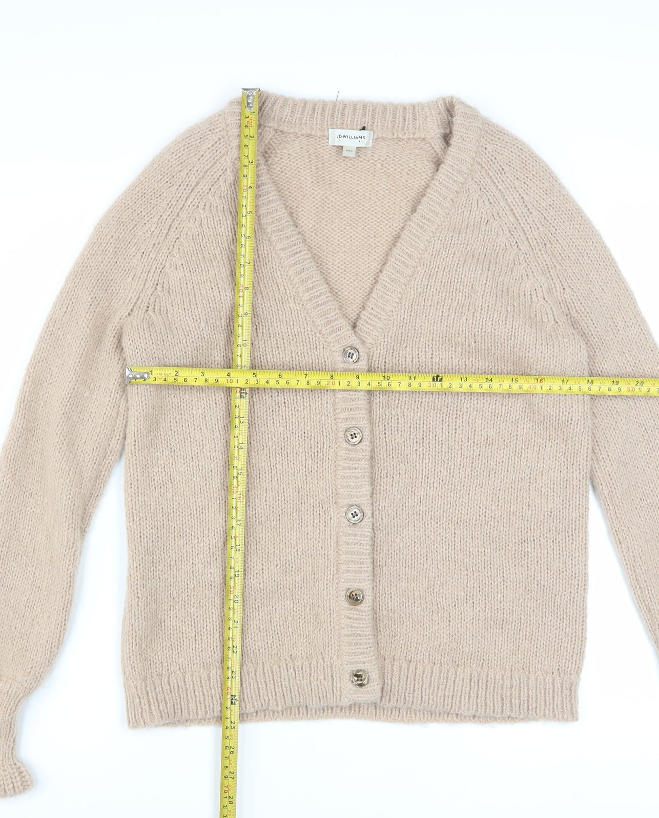 JD Williams Women’s Beige Wool Blend V-Neck Chunky Knit Cardigan Size 8