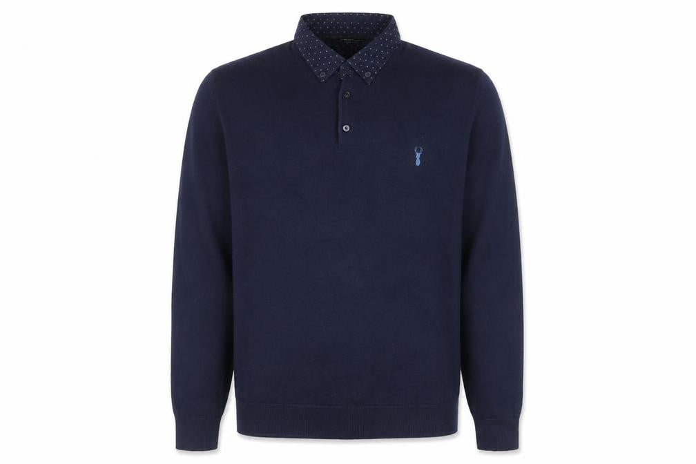 Front view of Next Men's Blue Collared Cotton Blend jumper, size L