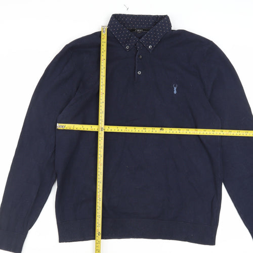 Next Men's Blue Collared Cotton Blend Pullover Jumper Size L
