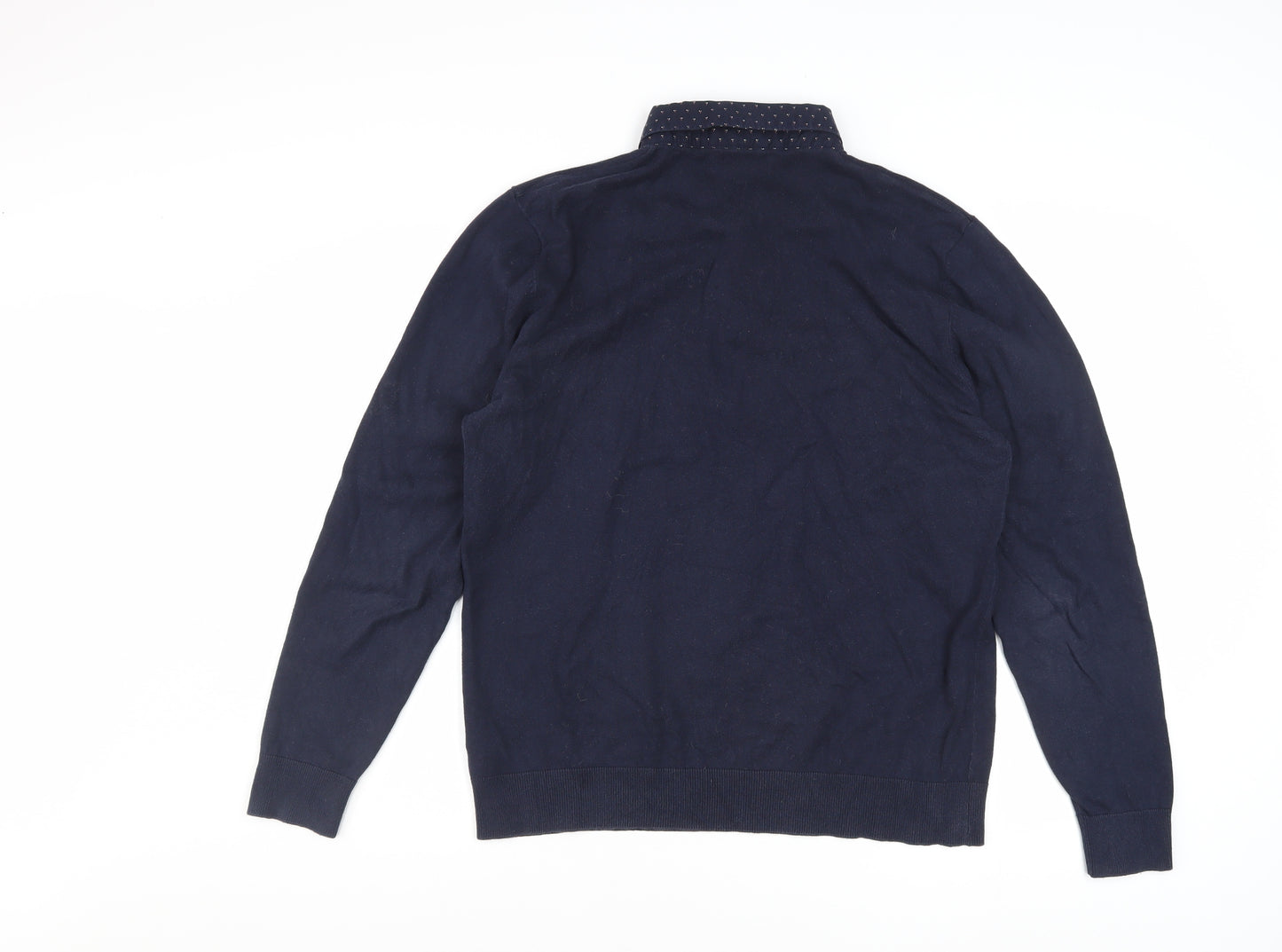 Next Men's Blue Collared Cotton Blend Pullover Jumper Size L