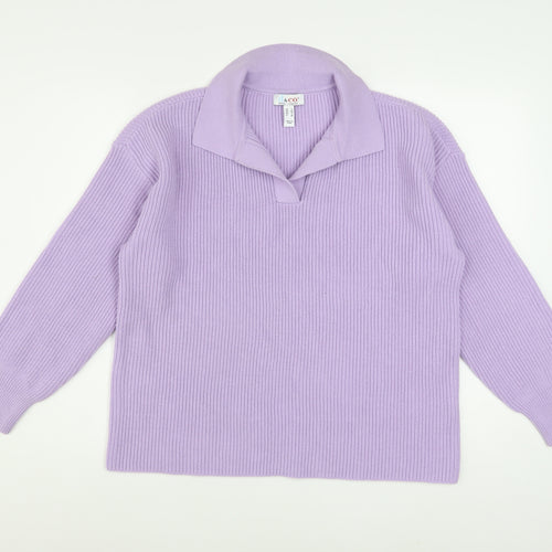 Denim & Co Women Lilac Collared Rib Knit Pullover Jumper Size M