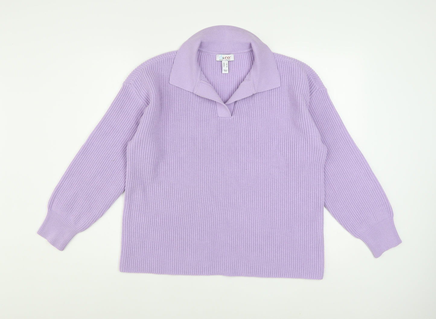 Denim & Co Women Lilac Collared Rib Knit Pullover Jumper Size M