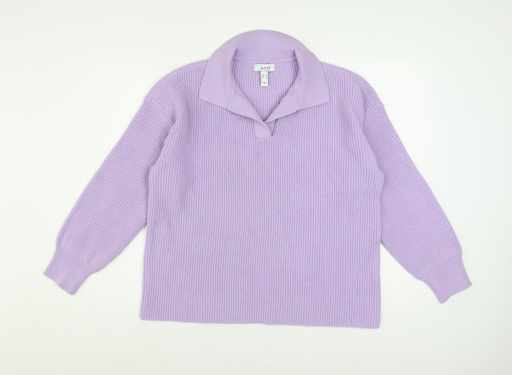Denim & Co Women Lilac Collared Rib Knit Pullover Jumper Size M