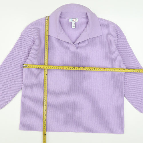 Denim & Co Women Lilac Collared Rib Knit Pullover Jumper Size M