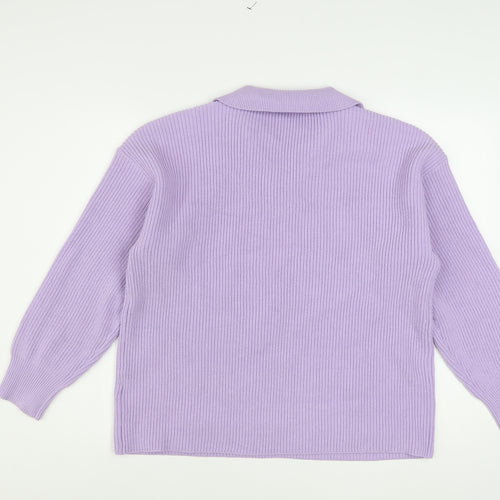 Denim & Co Women Lilac Collared Rib Knit Pullover Jumper Size M